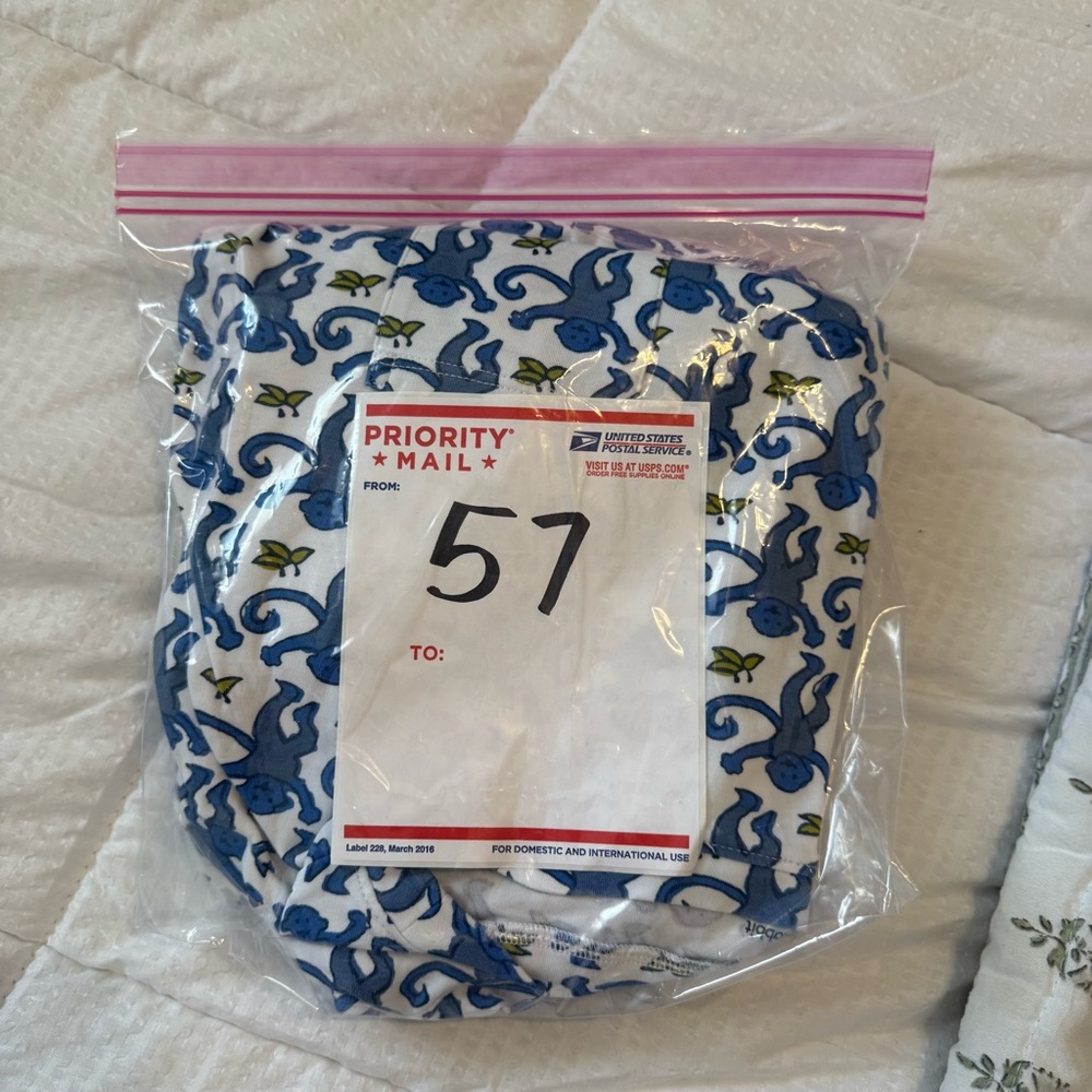 Roller Rabbit Blue & White Monkey Pajama Set XS Pima Cotton EUC - Picture 8 of 8
